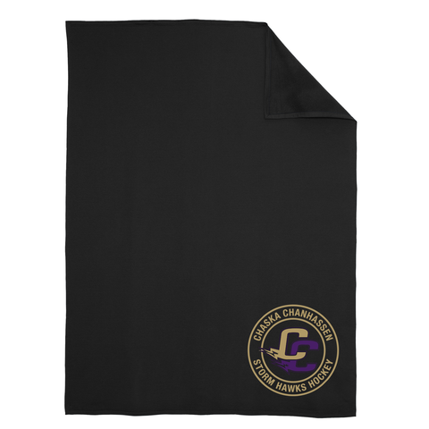 Port & Co Oversized Sweatshirt Blanket - CCHA Hockey Round Chest Logo - Jet Black