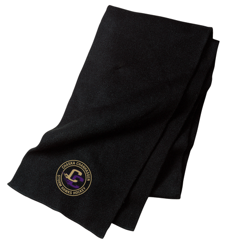 Sportsman Knit Scarf - CCHA Hockey Storm Hawks Hockey Embroidered - Black