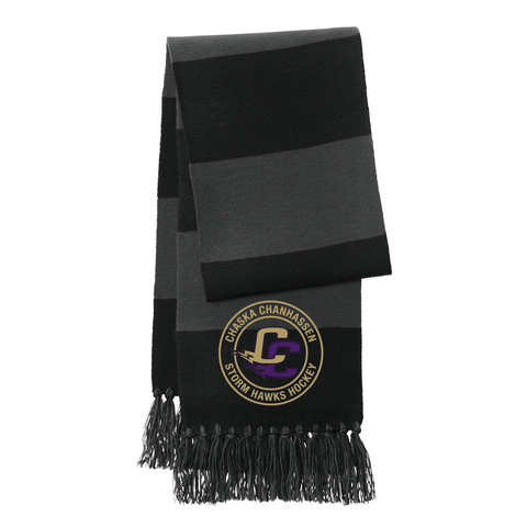 Sportsman Rugby-Striped Knit Scarf - CCHA Hockey Storm Hawks Hockey Embroidered - Heather Black/Heather Grey