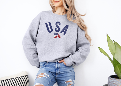 USA Flag Cozy Crewneck  Unisex Sweatshirt - Adult Sizes S - 3XL