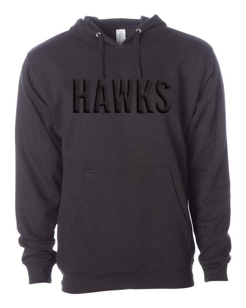 HAWKS Puff-Printed Dark Grey Puff on Black Hoodie, Unisex