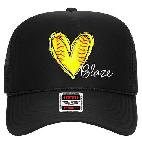 Youth Trucker Hat - Blaze Softball Heart