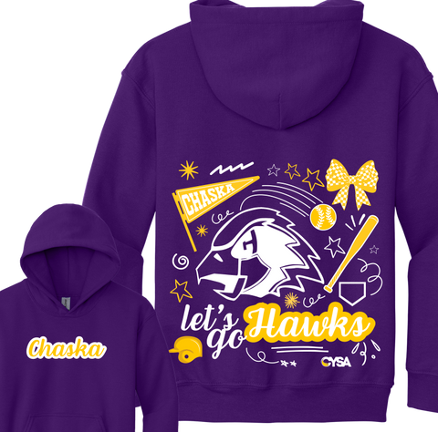 Chaska Hawks Softball Doodles Purple Youth Hoodie