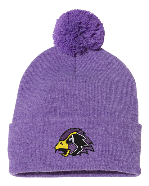 Chaska Hawks Purple Puff Beanie