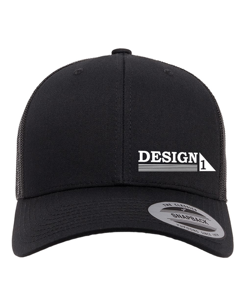 Design 1 Embroidered Black Trucker Hat - NOT AVAILABLE ONLINE