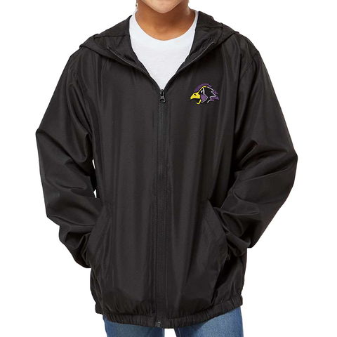 Hawks Embroidered Youth Hooded Lightweight Windbreaker - Water Resistant