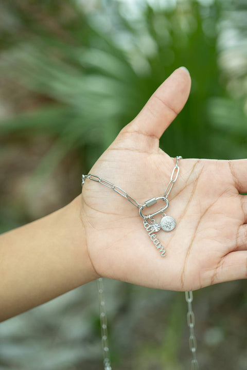 18K PVD Gold Carabiner "Dream" Paperclip Charm Necklace