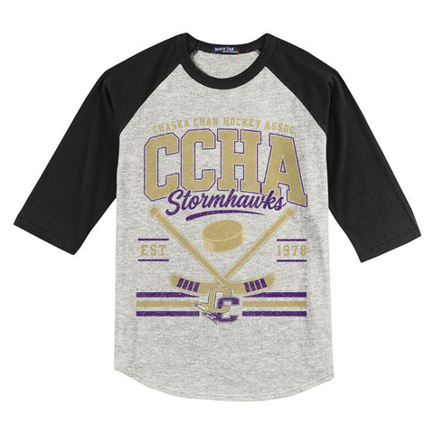 Youth Raglan Heather Grey/Black - CCHA Hockey Full Front