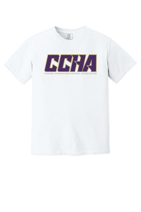 Comfort Colors Garment-Dyed Tee - CCHA Hockey Gold Font - White