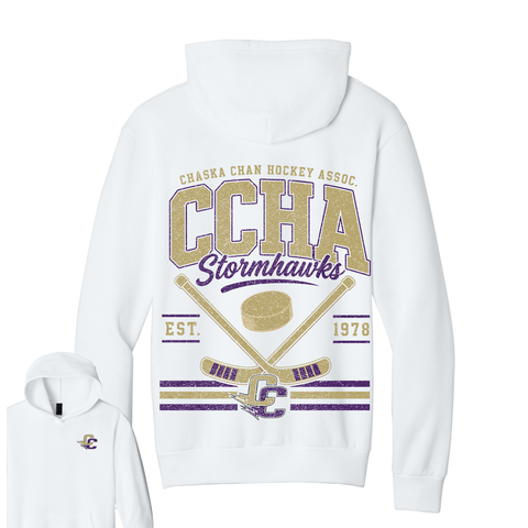 Adult Lightweight Unisex Hoodie - CCHA Hockey Full Back - White