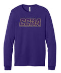 Bella + Canvas Unisex Adult Long-Sleeve Tee - CCHA Hockey Gold Font - Team Purple