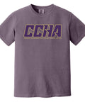 Comfort Colors Garment-Dyed Tee - CCHA Hockey Gold Font - Wine