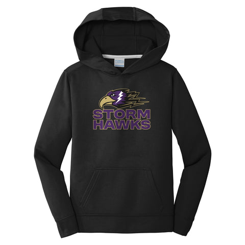 Youth Performance Hoodie Jet Black - CCHA Hockey Storm Hawks Stacked