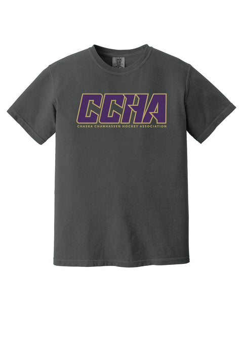 Comfort Colors Garment-Dyed Tee - CCHA Hockey Gold Font - Pepper