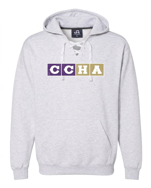 J. America Sport Lace Hooded Sweatshirt - CCHA Hockey CCM Distressed - Ash