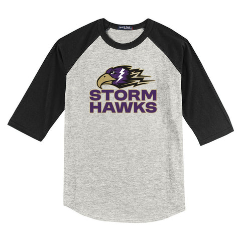 Youth Raglan Heather Grey/Black - CCHA Hockey Storm Hawks Stacked