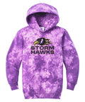 Youth Tie-Dye Hoodie Purple - CCHA Hockey Storm Hawks Stacked