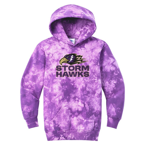 Youth Tie-Dye Hoodie Purple - CCHA Hockey Storm Hawks Stacked