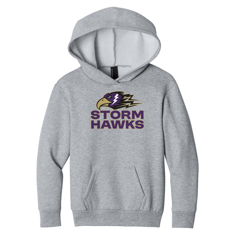 Youth Lightweight Hoodie Athletic Heather - CCHA Hockey Storm Hawks Stacked