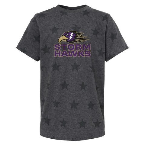 Code Five Youth Star Print Tee Charcoal Heather - CCHA Hockey Storm Hawks Stacked