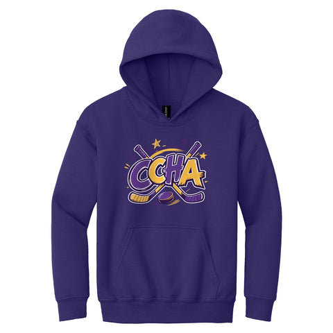 Youth Port & Co Fleece Pullover Hoodie Purple - CCHA Hockey Scribbles