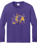 Youth Port & Co Long Sleeve Core Cotton Tee Purple - CCHA Hockey Scribbles