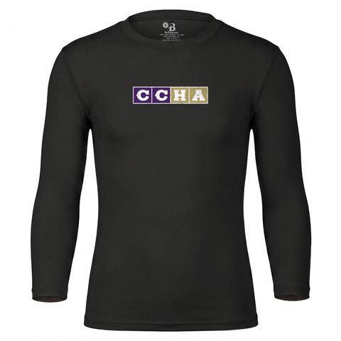 Youth Compression Long-Sleeve Tee Black - CCHA Hockey CCM Distressed