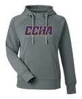 Women's Premium Performance Hoodie - CCHA Hockey Gold Font - Steel