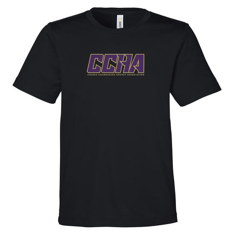 Youth Short-Sleeve Performance Tee Black - CCHA Hockey Gold Font