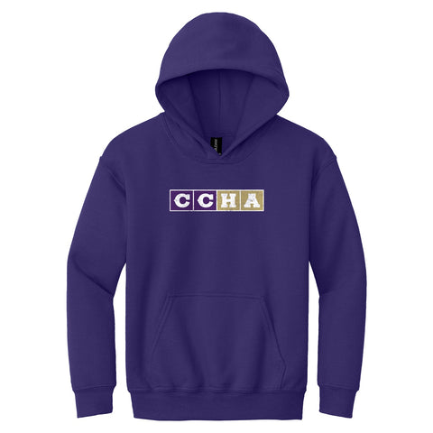 Youth Port & Co Fleece Pullover Hoodie Purple - CCHA Hockey CCM Distressed