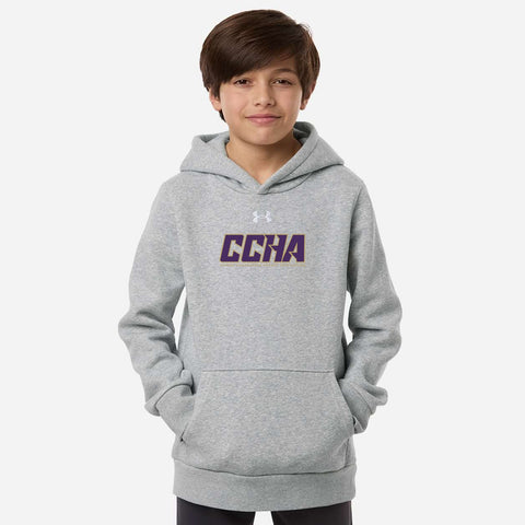 Youth Under Armour Hoodie Grey - CCHA Hockey Gold Font