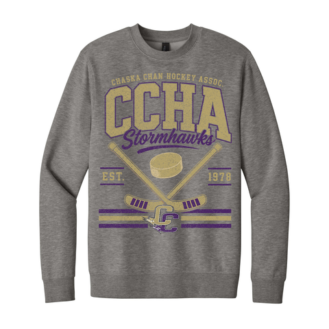 District Crewneck Sweatshirt - CCHA Hockey Full Front - Grey Frost