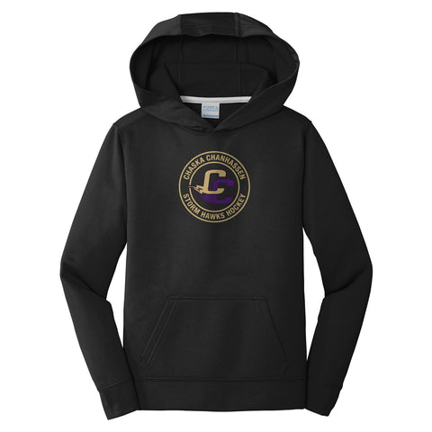 Youth Performance Hoodie Jet Black - CCHA Hockey Round Chest Logo