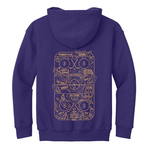 Youth Port & Co Fleece Pullover Hoodie Purple - CCHA Hockey Full Back