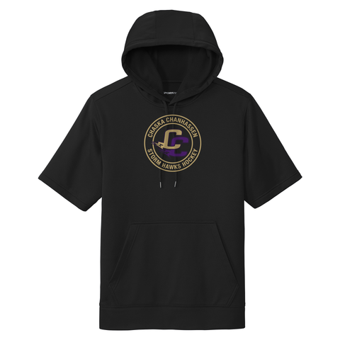 Youth Short-Sleeve Performance Hoodie Black - CCHA Hockey Round Chest Logo